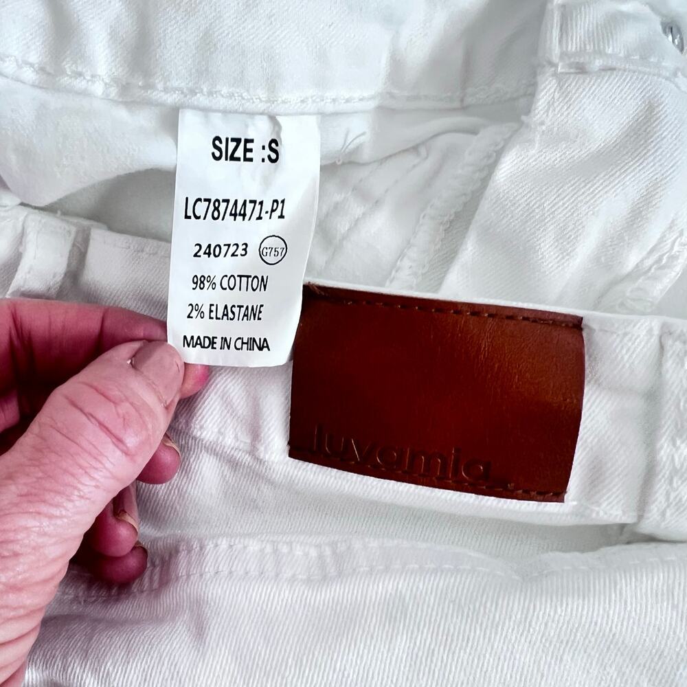 WOMENS WIDE LEG CROPPED JEANS HIGH WAISTED FRONT AND BACK POCKETS WHITE SIZE S - Picture 11 of 12